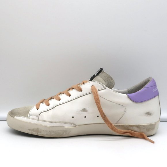 GOLDEN GOOSE SUPERSTAR GLITTER STAR SNEAKERS WHITE/PURPLE LEATHER SIZE 41 - Picture 7 of 11